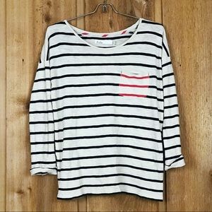 Madewell•Hi-Line Striped Cotton Crew 3/4 Sleeve